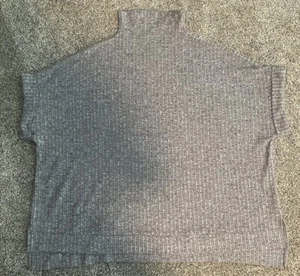 Worthington Mock Neck Short Sleeve Gray Ribbed Top  Size L - Picture 1 of 3