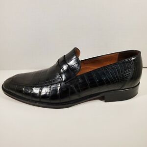 MEZLAN Platinum Genuine Alligator Penny Loafer Slip On Black Men Shoes Size 12 M