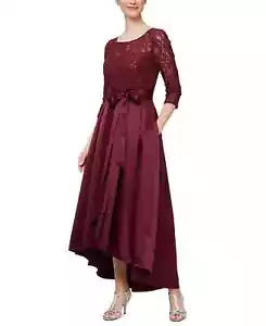 ALEX EVENINGS Evening Gown Lace Satin Sequin Petite Size 6P Wine Red NWT $209 - Picture 1 of 6