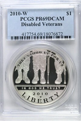 2010 W Proof Disabled Vets $1.00 Silver COMMEMORATIVE - PCGS PR 69 DCAM - Image 1 of 2
