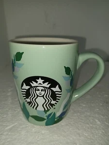 Starbucks Mint Green 2020  Blue Leaves Leaf Mermaid 10 oz Ceramic Coffee Cup Mug - Picture 1 of 7