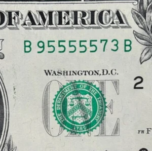 Five in a row 5s Fancy Serial Number Dollar Circulated B 95555573 B - Picture 1 of 3