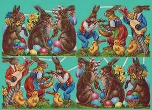 uralter sehr großer Oblaten Bogen Osterhasen - DIE CUT SCRAPS - Picture 1 of 1