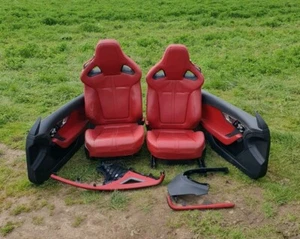 Jaguar F-Type X152 Red & Black Leather Interior Seats Left And Right Door Card - Picture 1 of 11