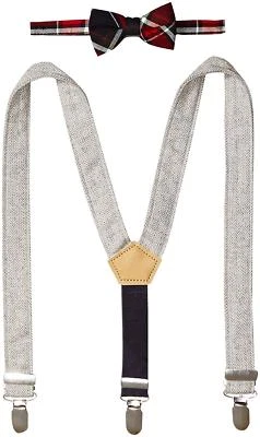 Mud Pie Baby Boys' Plaid Bow Tie Tweed Suspender Set, Red Plaid, One Size - Image 1 of 2