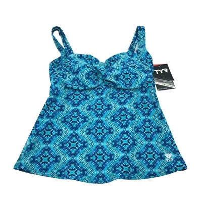 Sutiã de natação feminino TYR torção regata forrada em copos azuis tamanho 8 - Imagem 1 de 4