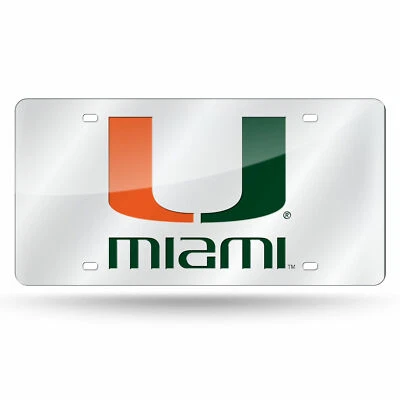 Placa de matrícula con etiqueta láser plateada de Miami Hurricanes "The U" de la NCAA Foto 1 de 2