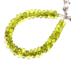 Peridot Color Quartz 6x4 mm Size Faceted Teardrop Briolette Beads 6.5" - Picture 1 of 6