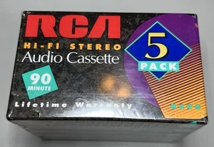 RCA HI-FI Stereo 5 Pack Blank Audio Cassettes 90 Minute NEW - Picture 1 of 2