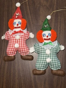 Vintage Gingham Clown Ornamente Paar - süß? Gruselig? Du entscheidest! 9" 24 - Bild 1 von 4