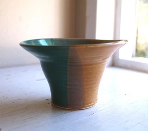 Studio Pottery Wheel Thrown Bowl w Dip Glaze Green Gold Blue Khaki - Picture 1 of 6