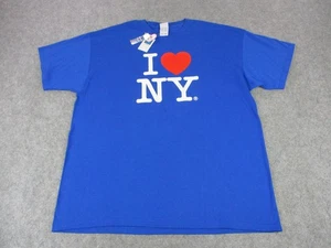 I Love NY Shirt Mens 2XL Blue Graphic Tee T-Shirt Fruit of the Loom Heavy Cotton - Picture 1 of 9