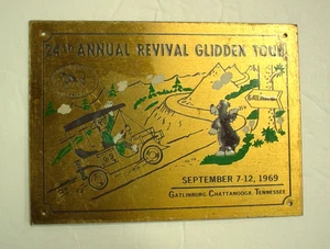 Alte 24th Annual Revival Glidden Tour Car Club Messing Plakette 1969 Gatlinburg TN. - Bild 1 von 3