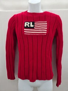 Ralph Lauren RL Vtg Polo Jeans Co. American Flag Red Cable Knit Sweater M - Picture 1 of 12