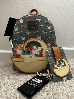 Loungefly Star Wars Grogu Halloween Mini Backpack and Matching Card Wallet NWT Foto 1 de 4