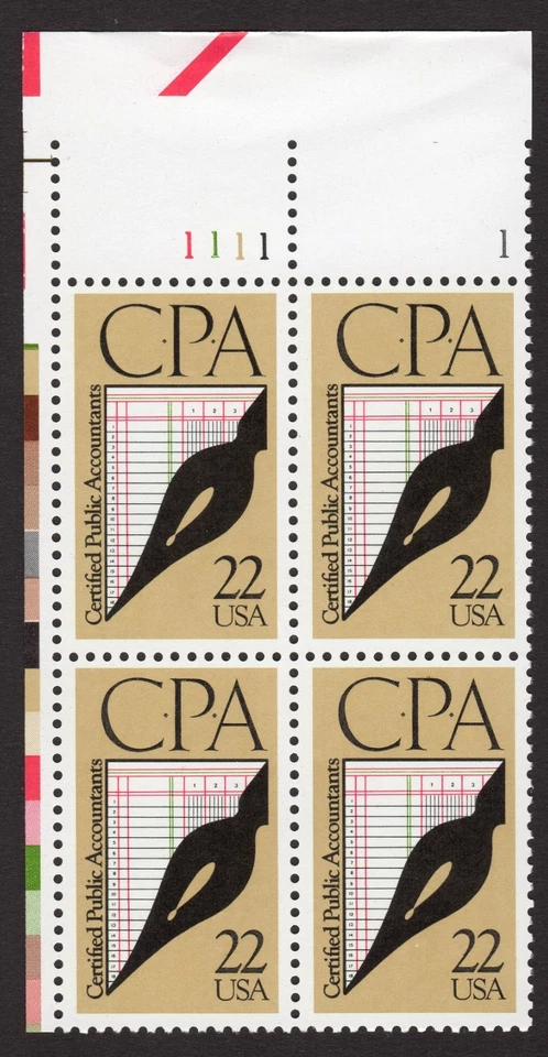 Scott #2361 CPA (Certified Public Accountant) 22¢ Plate Block of 4 Stamps - MNH - Image 1 of 1
