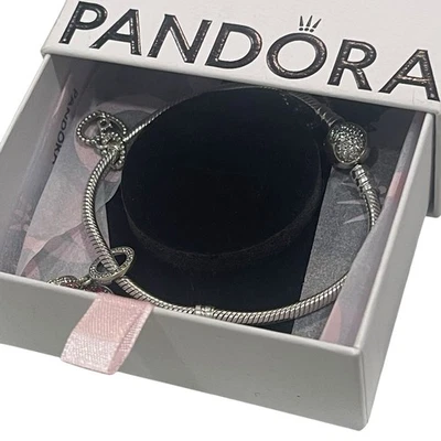 Pandora 925 Pulsera Circonita cúbica Cierre Corazón Plata Esterlina Brillante Rosa Disco Dije Foto 1 de 4