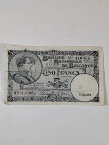 1938 BELGIUM 5 FRANCS BANKNOTE - Picture 1 of 2