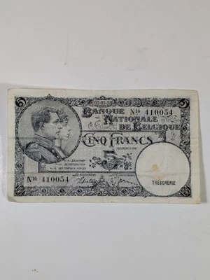 1938 BELGIUM 5 FRANCS BANKNOTE  - Image 1 of 2