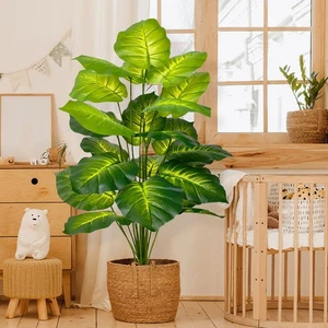 Hojas falsas de palma de plantas artificiales de 35 pulgadas para decoración de oficina en el hogar interior exterior - Imagen 1 de 26