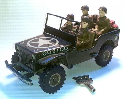 Jeep Arnold Toy Company 1951 raro del ejército de Estados Unidos con 4 soldados.  Zona Estados Unidos Alemania Foto 1 de 4