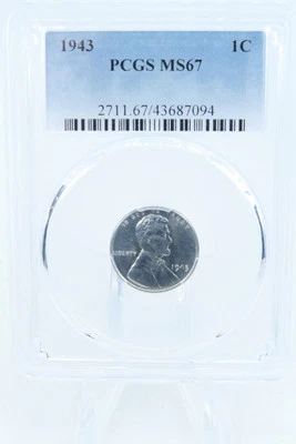 1943-P PCGS MS67 Steel Lincoln Wheat Cent Business Strike 1C - Image 1 of 2