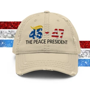 Dad Hat "Trump the Peace President" American Values Freedom Distressed Cap - Picture 1 of 37