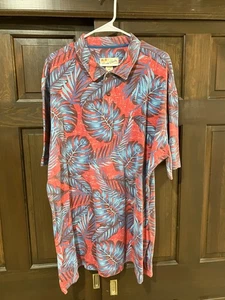 Camisa Polo Crazy Shirts Para Hombre XXL Roja y Azul Hojas Hawaianas Estampado Algodón - Imagen 1 de 4