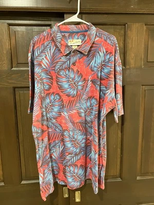 Сумасшедшие рубашки рубашка-поло мужская XXL красный и синий гавайский листья печати хлопок - Изображение 1 из 4