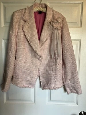 W.D.N.Y. Blazer vintage para mujer rosa tejido waffle rosa/blanco talla 14 Foto 1 de 4