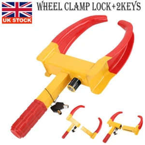 WHEEL CLAMP HEAVY DUTY ANTI THEFT LOCK CARAVAN TRAILER SECURITY CAR VAN + KEYS - Picture 1 of 11