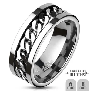 6/8mm Acero inoxidable Cuban Link Anxiety Spinner Anillo de la Banda de Bodas w / Box - Imagen 1 de 2