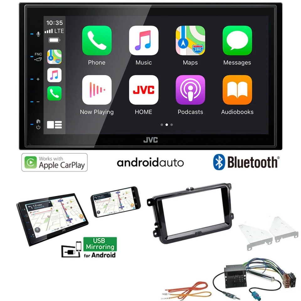 JVC KW-M560BT Radio CarPlay für Volkswagen VW T5 Transporter 2003-2015 rund