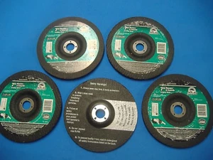 WHOLESALE LOT OF FIVE 7"  DEPRESSED CENTER MASONRY CUTTING AND GRINDING WHEELS - Picture 1 of 3