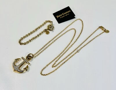 Juicy Couture Pave Anchor Necklace and Charm Bracelet Set Y2K Juicy Jewelry  - Image 1 of 4