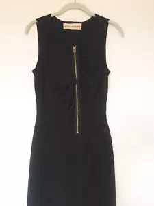 GRAHAM & SPENCER SZ MEDIUM STRETCH JERSEY RUCHED RUFFLE SHORT BLACK ZIPPER DRESS - Bild 1 von 5