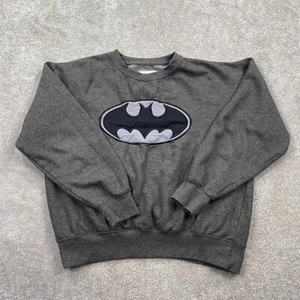 Batman Six Flags Logo Pullover Sweatshirt Long Sleeves Youth Size L Charcoal - Picture 1 of 9