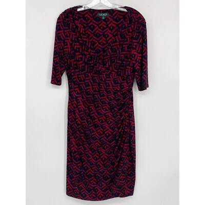 Ralph Lauren 12 红色连衣裙 1/2 袖褶皱职业商务 — 第 1/4 张图片