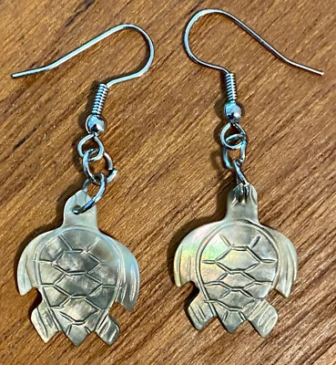 Sea Turtle Mother of Pearl Earrings, dangly, dangle/drop - Image 1 of 3