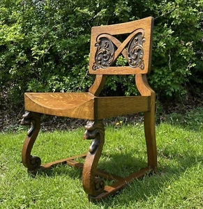 Stomps Burkhardt Antique Hand Carved Solid Quartersawn Oak Figural Lions Chair - Picture 1 of 13