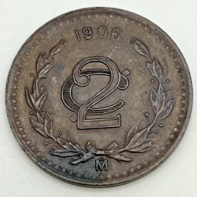 1906 Mexico 2 Centavos Wide Date AU Almost Uncirculated KM419 Bronze Casa Moneda - Image 1 of 2