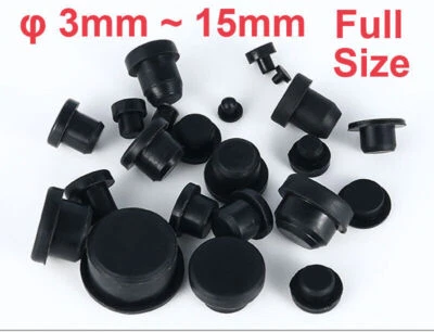  Schwarz 3mm ~ 15mm Massiv Rund Silikon Gummistopfen Dichtung Ende KappenStopper - Bild 1 von 4