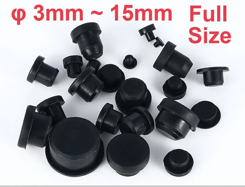  Schwarz 3mm ~ 15mm Massiv Rund Silikon Gummistopfen Dichtung Ende KappenStopper - Bild 1 von 4