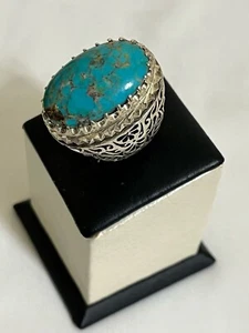 Men's silver 925 Ring Heavy Turquoise Sinai Nayshabouri خاتم فيروز نيشابوري فحل - Picture 1 of 13