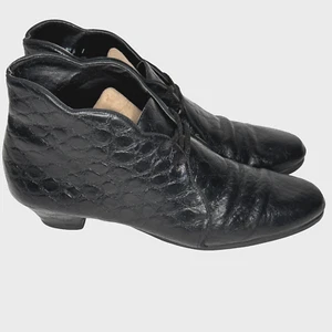 VTG 80s Kittens Boots Womens Size 7 4A Black Croc Leather Ankle Booties Lace Up - Picture 1 of 9