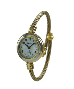 2-Tone Gold Silver Cable Band Ladies Bangle Cuff Watch - Picture 1 of 1