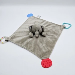 Moderne Baby Elefant Lovey Beißring Rassel Sicherheitsdecke grau und Streifen EUC - Bild 1 von 11