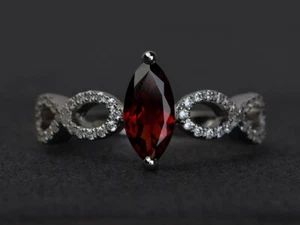 Red Garnet Dainty Ring Natural Marquise Gemstone 925 Sterling Silver Women Ring - Picture 1 of 4