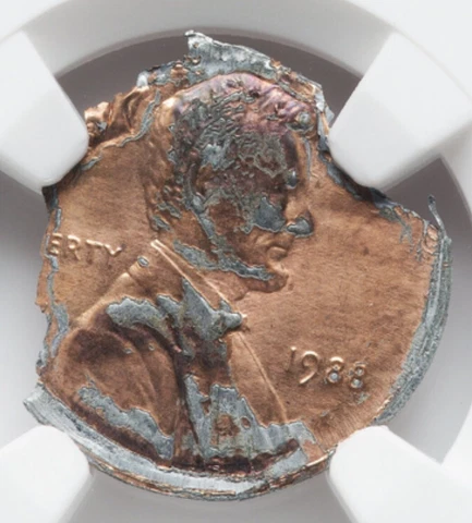 1988 1c Cent Struck On Fragment .5g NGC MS65 RED Mint Error Cover