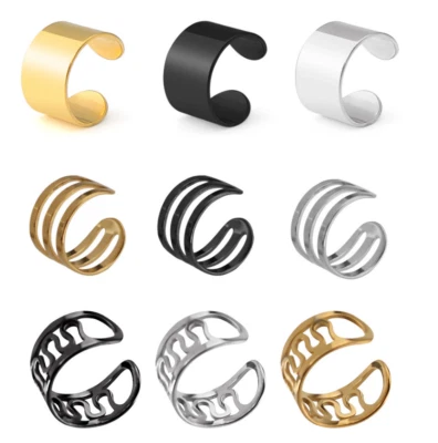 2Pcs Men Women 6MM Wide Stainless Steel Ear Cuff Clip Non-Piercing Clip On S9 - Image 1 of 4